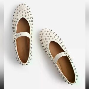 Madewell Remy Crystal-Embellished Leather Mary Jane Flats Ecru: SZ 8